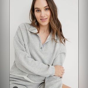 Aerie Cropped Collared Sweatshirt